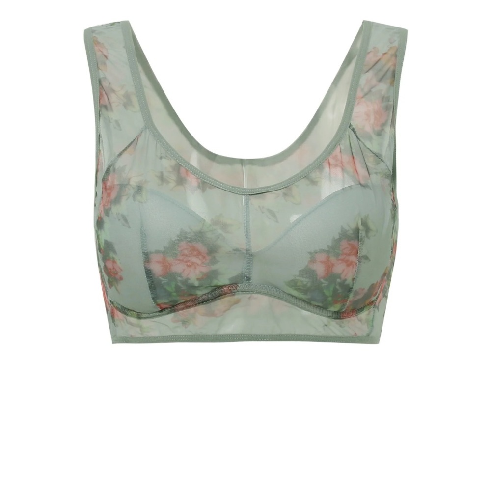 ElleBloom Ice Silk Lace  Comfort Bra NWT Fits 32 B - 34 C Ice Blue Floral